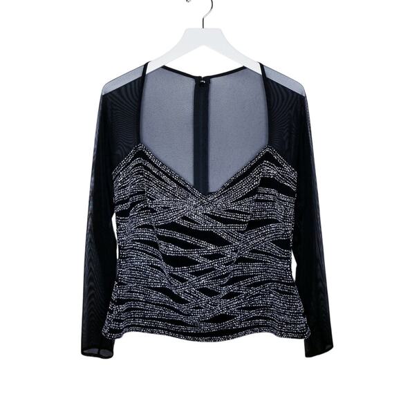 TADASHI SHOJI Vintage Sequin Illusion Sheer Black Sweetheart NL Evening Top 14 - Picture 1 of 10